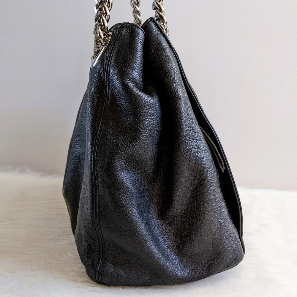 Valentino Luisa Black Leather Tote Bag With Silver Metal Chain Straps - Picture 4 of 16